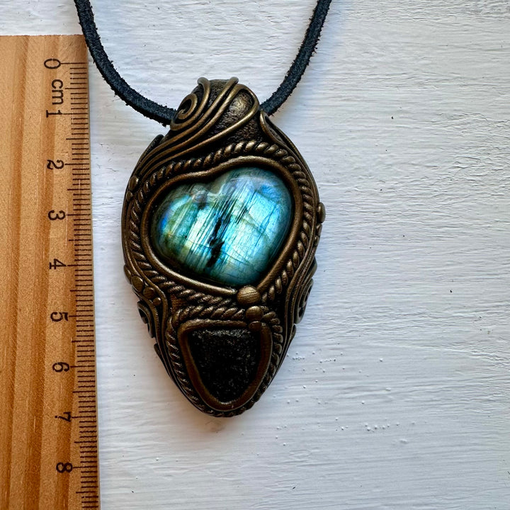 Labradorite Heart and Moldavite Necklace - FairyGardenGlow