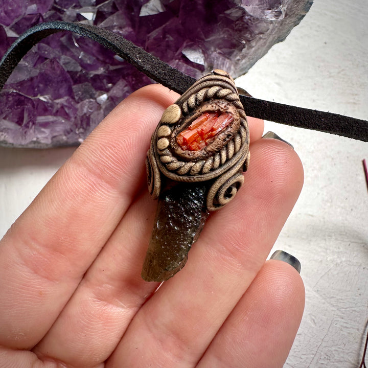 Moldavite and Vanadinite Pendant Necklace - FairyGardenGlow