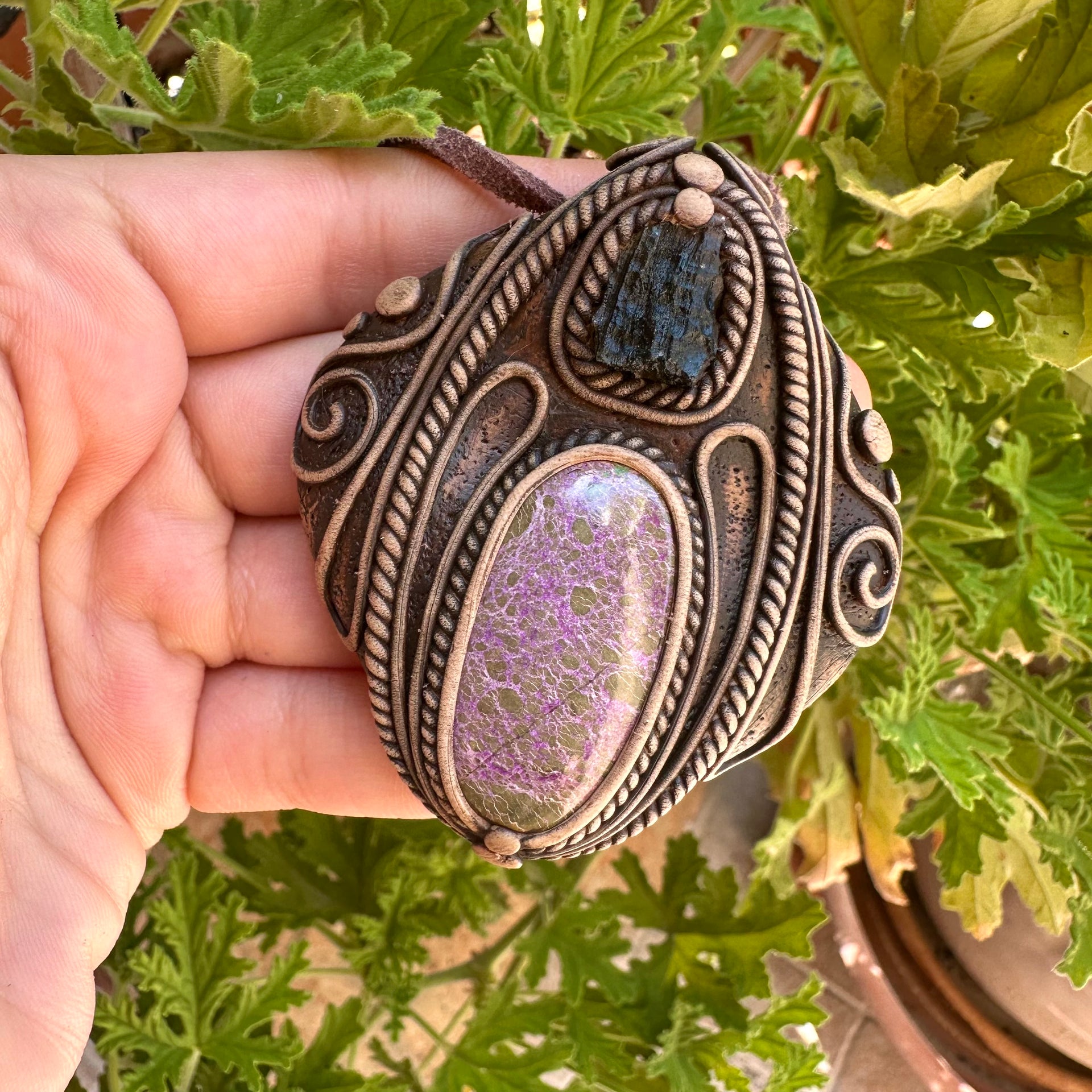 Stichtite and Moldavite Necklace - FairyGardenGlow