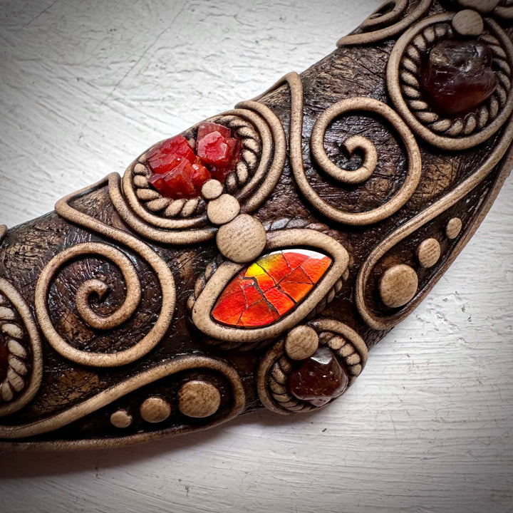Ammolite Vanadinite and Hessonite Garnet Statement Necklace - FairyGardenGlow