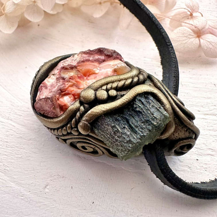 Mexican Fire Opal and Moldavite Pendant Necklace - FairyGardenGlow