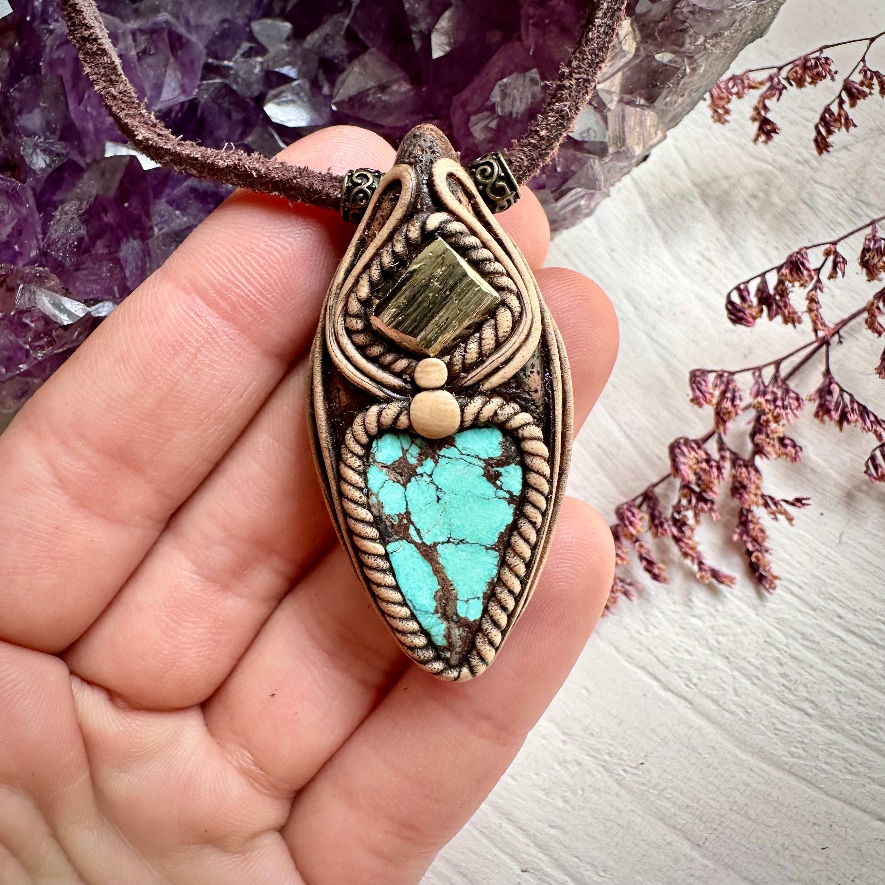 Turquoise and Pyrite Necklace - FairyGardenGlow