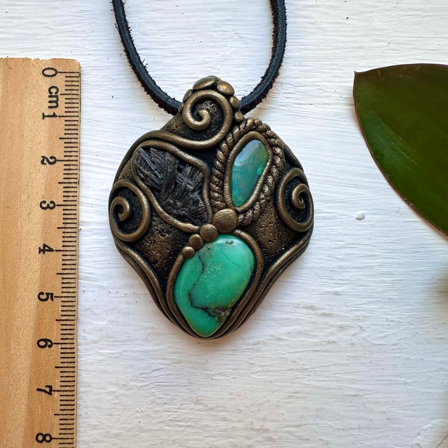Chrysoprase Black Kyanite and Green Opal Pendant Necklace, Handmade Crystal Necklace - FairyGardenGlow