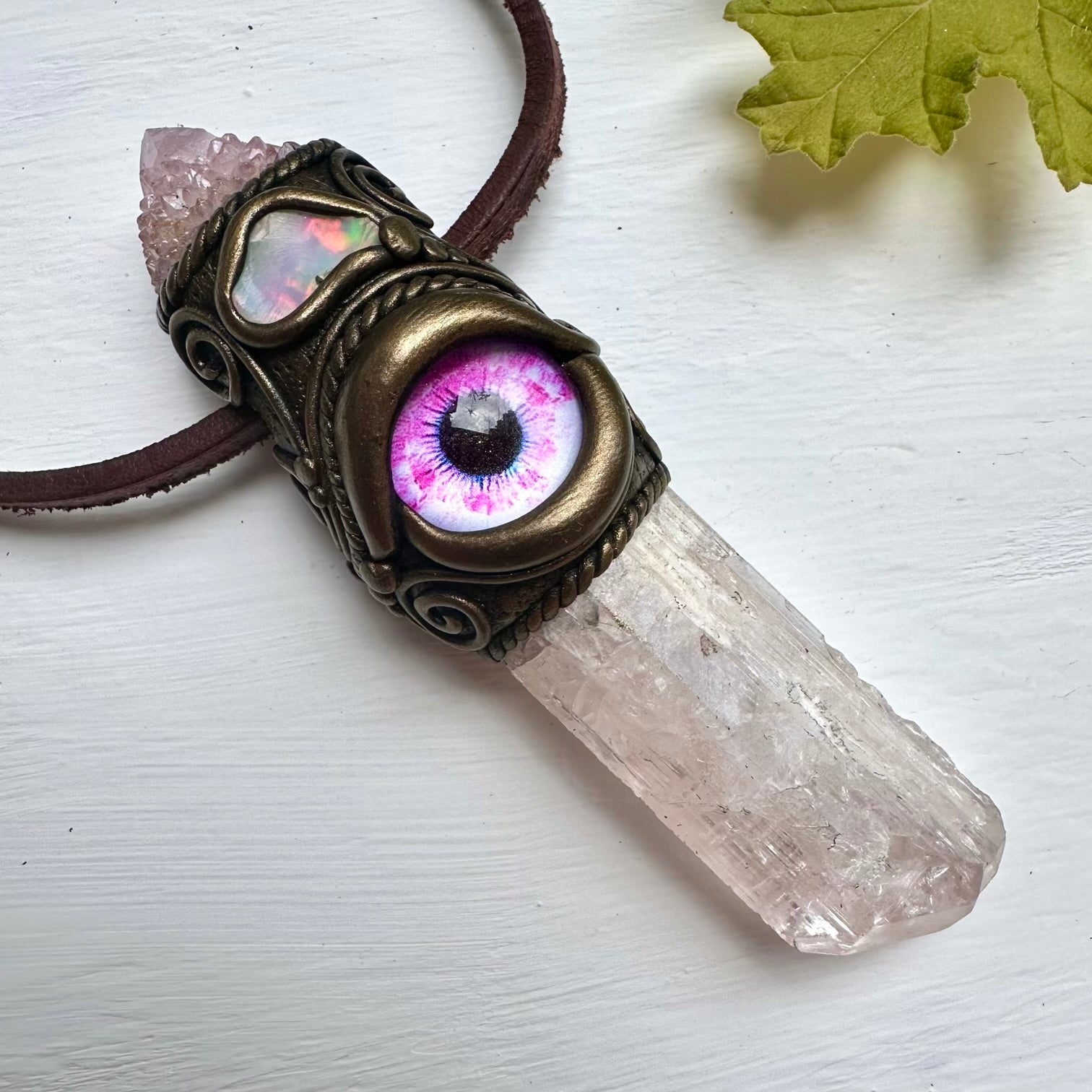Danburite Spirit Quartz Raw Opal Eye Wand / Pendant - FairyGardenGlow
