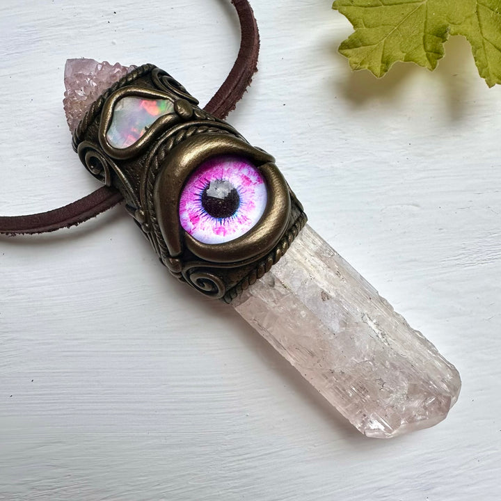 Danburite Spirit Quartz Raw Opal Eye Wand / Pendant - FairyGardenGlow