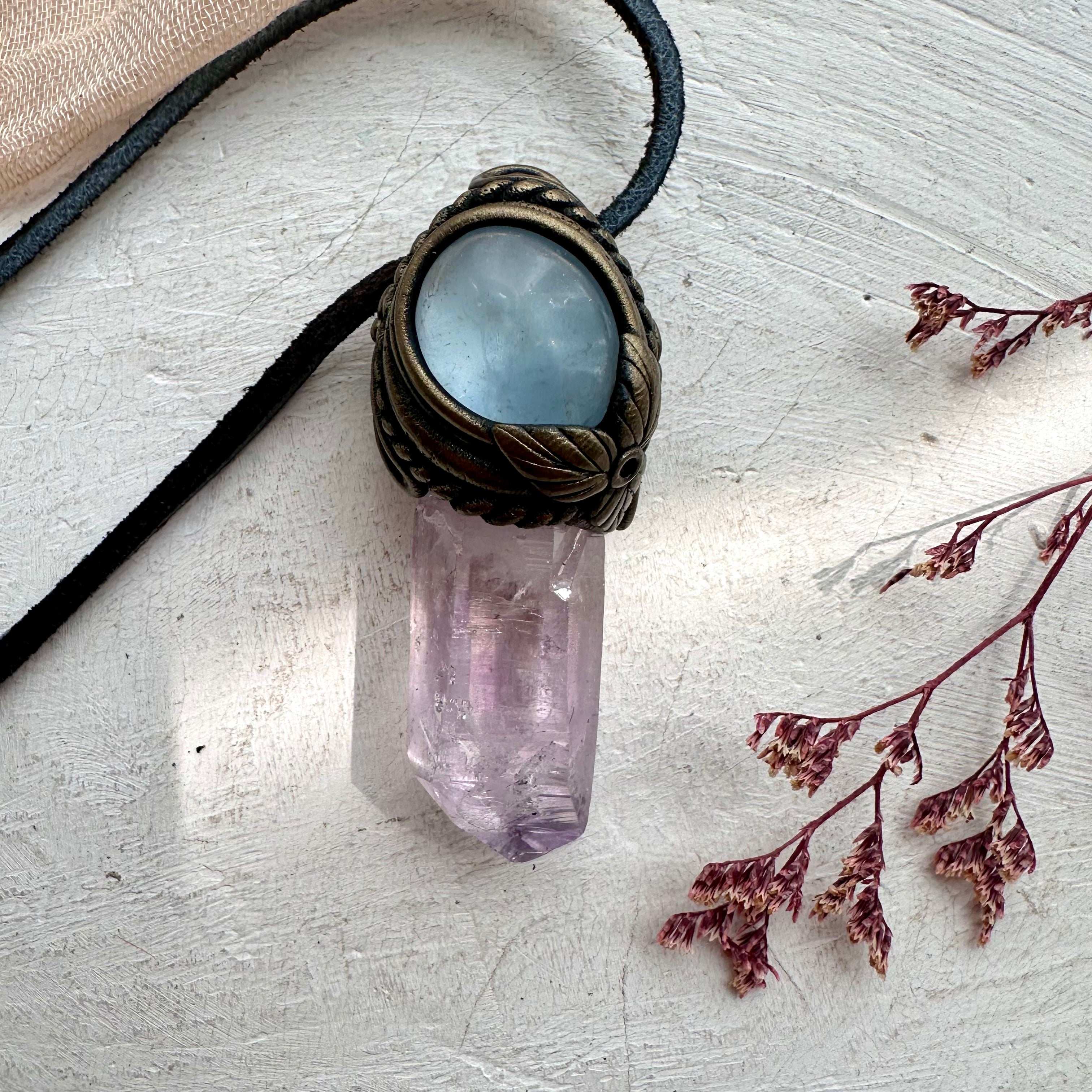 Vera Cruz Amethyst and Celestite Necklace - FairyGardenGlow