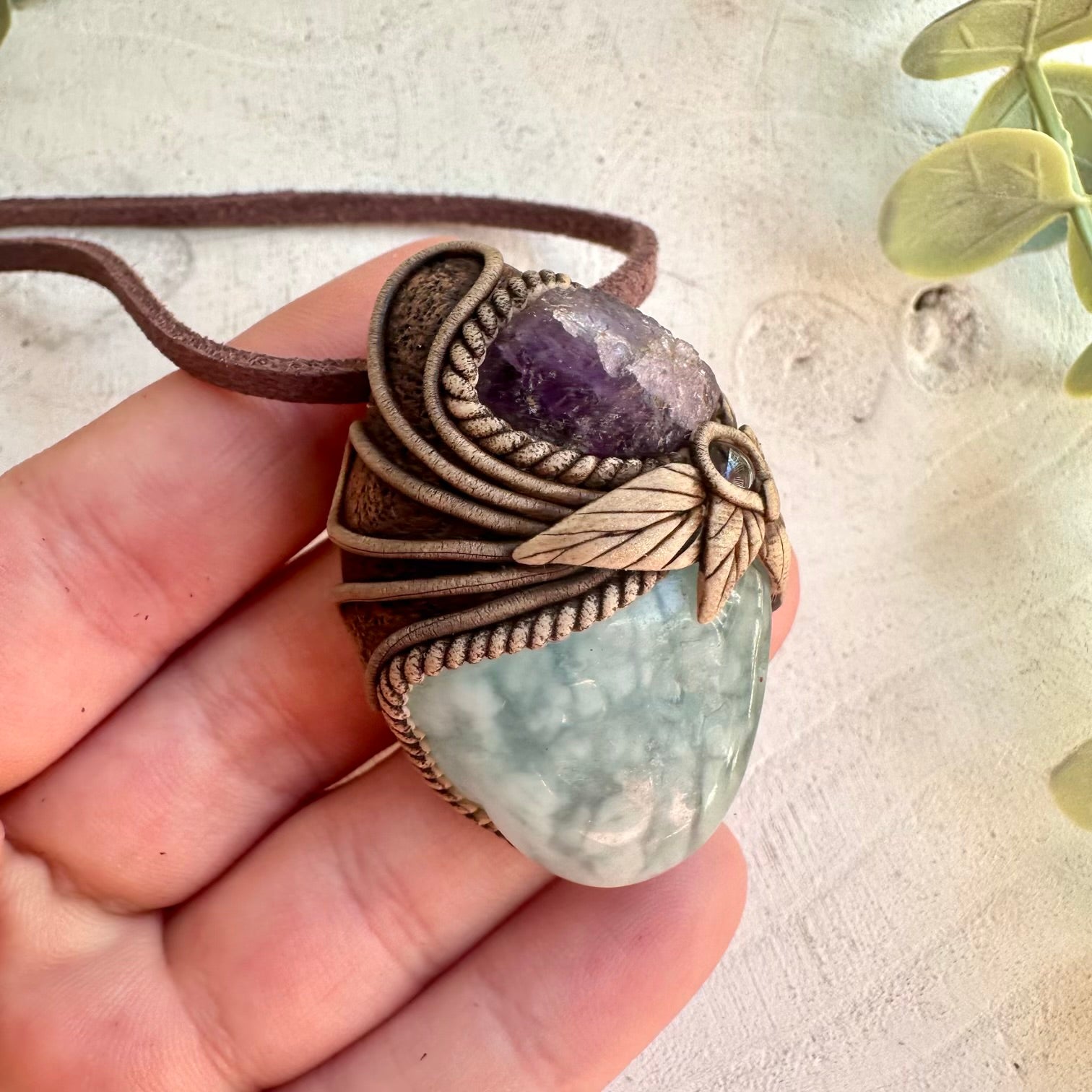 Handmade gemstone jewelry with Aquamarine and Garnet