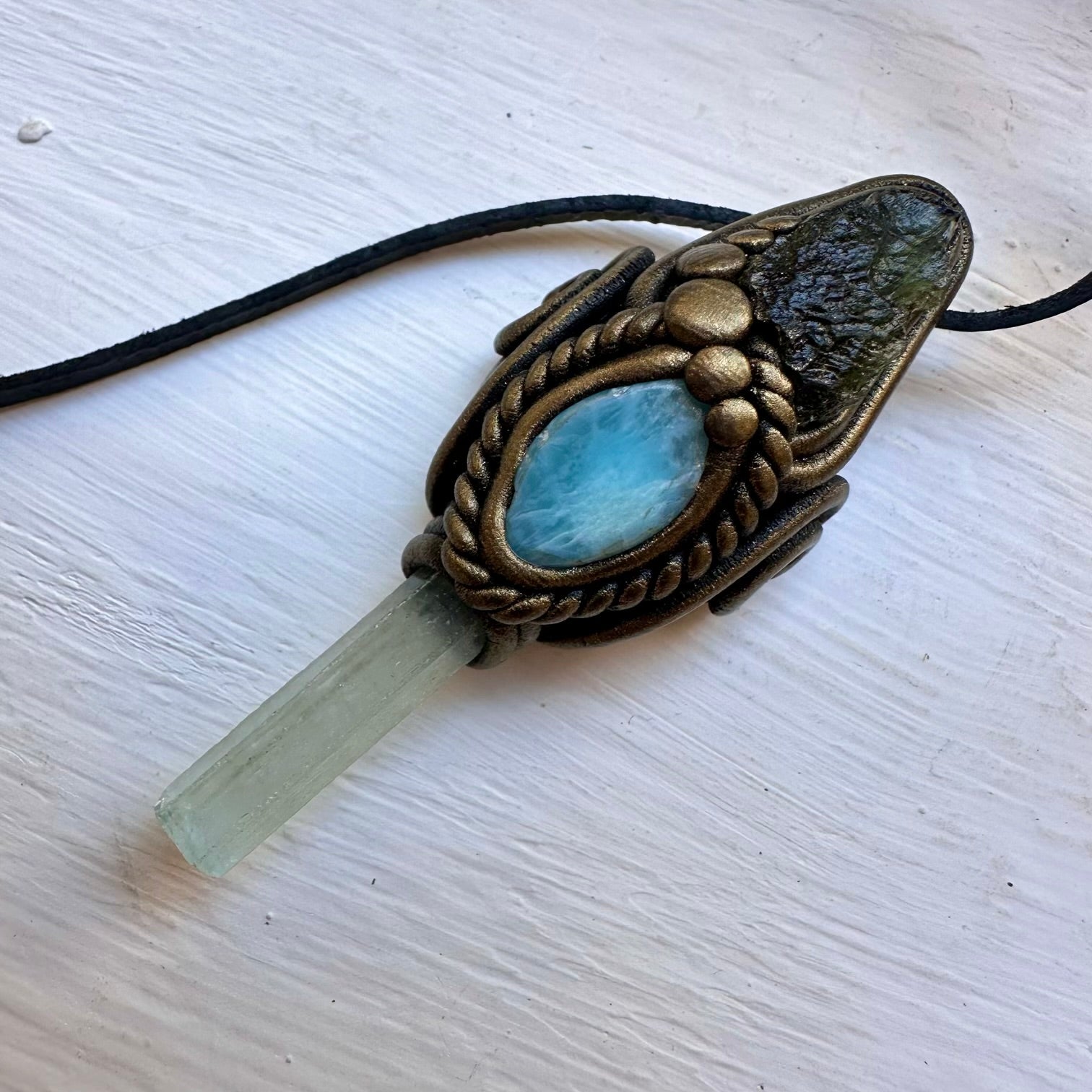Aquamarine Larimar and Moldavite Necklace - FairyGardenGlow