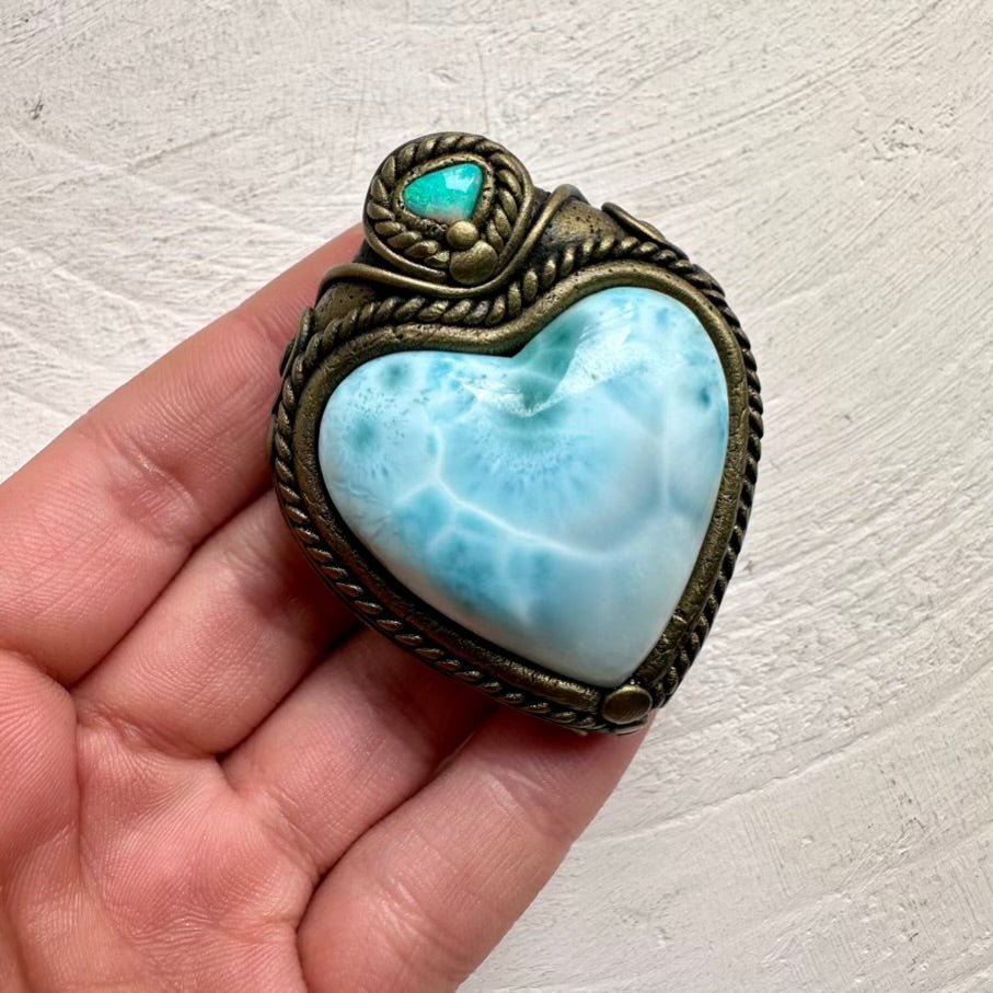 Larimar Heart and Australian Opal Necklace FairyGardenGlow