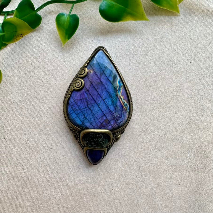 Gorgeous Large Purple Labradorite with Moldavite and Tanzanite Pendant Necklace, Handmade Spiritual Jewelry FairyGardenGlow