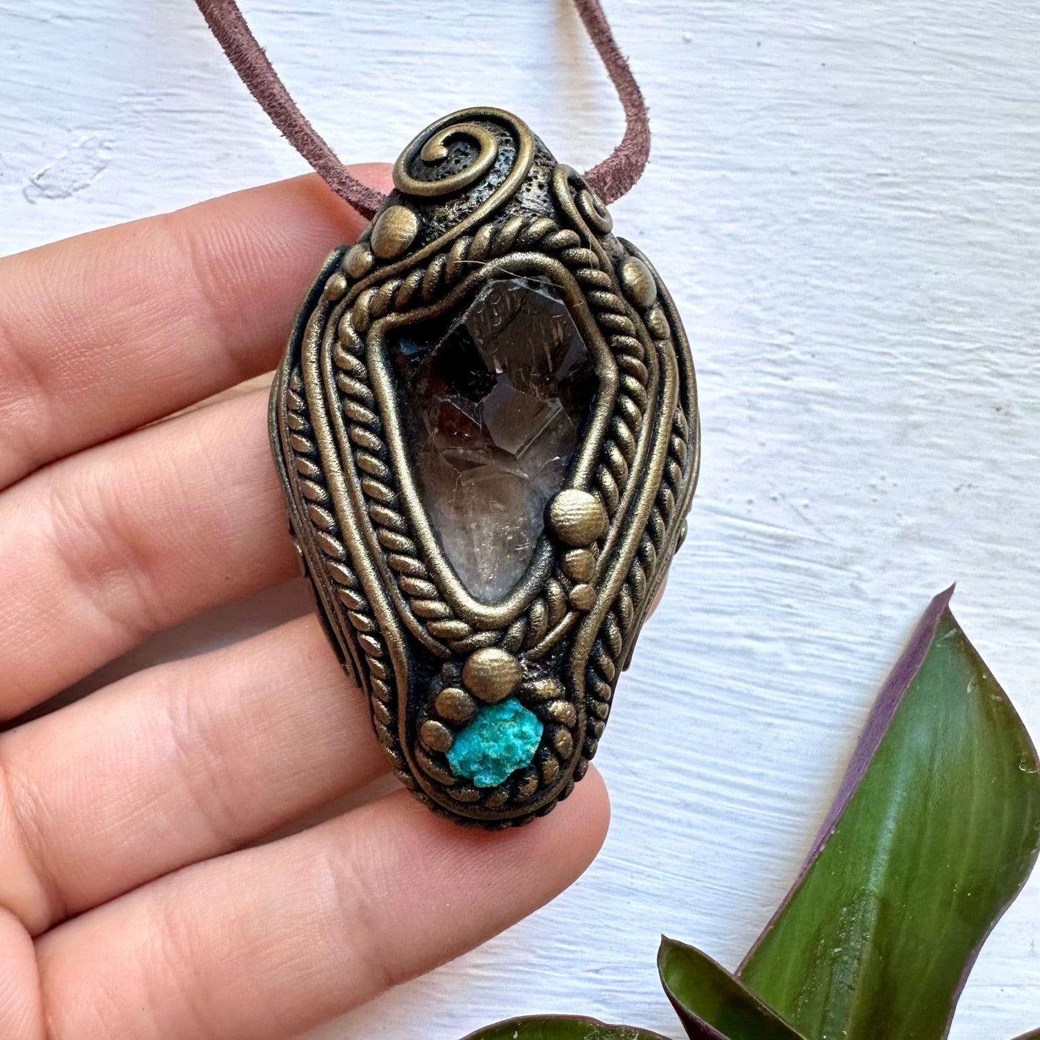 Smoky Quartz Cluster and Raw Chrysocolla Necklace
