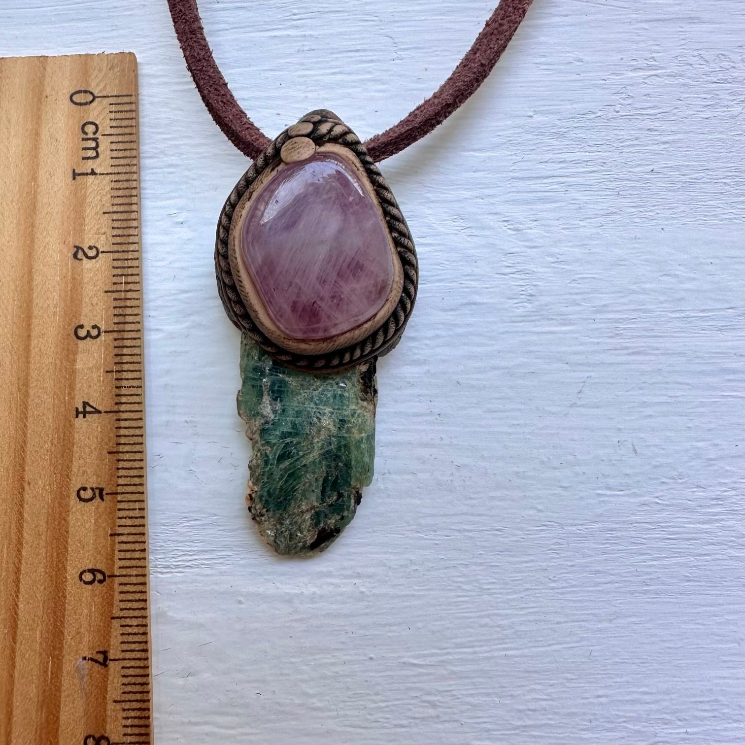 Green Kyanite and Lavender Quartz Necklace - FairyGardenGlow