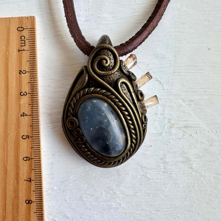 Celestite and Inperial Topaz Necklace, Healing Crystal Jewelry - FairyGardenGlow