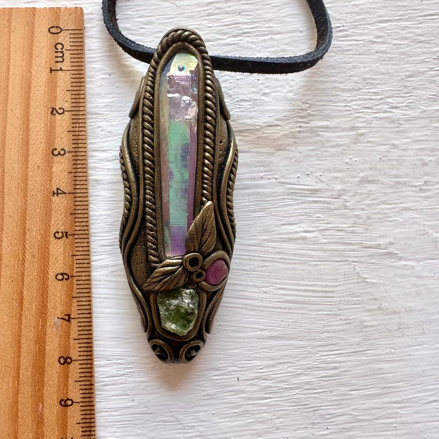 Angel Aura Quartz Raw Peridot and Ruby Necklace - FairyGardenGlow