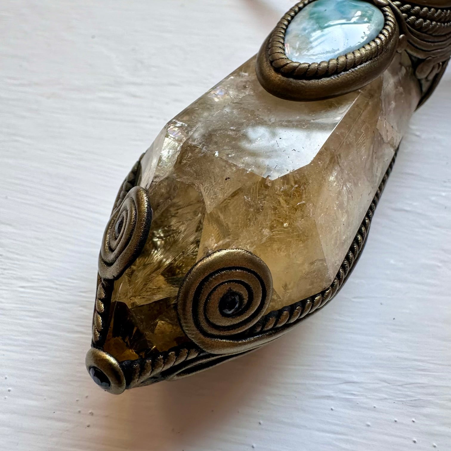 Citrine Moonstone Opal Larimar Aqua Aura Quartz and Blue Sapphire Crystal Wand / Pendant - FairyGardenGlow