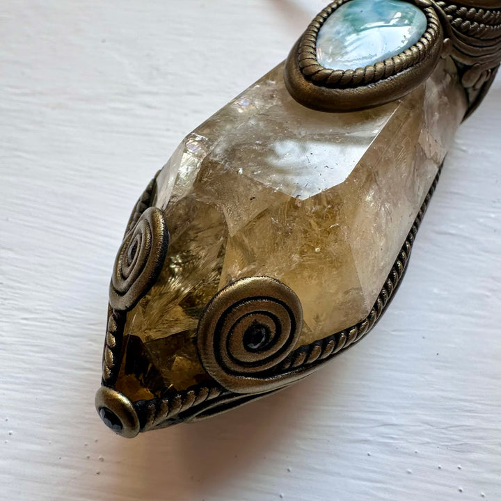 Citrine Moonstone Opal Larimar Aqua Aura Quartz and Blue Sapphire Crystal Wand / Pendant - FairyGardenGlow