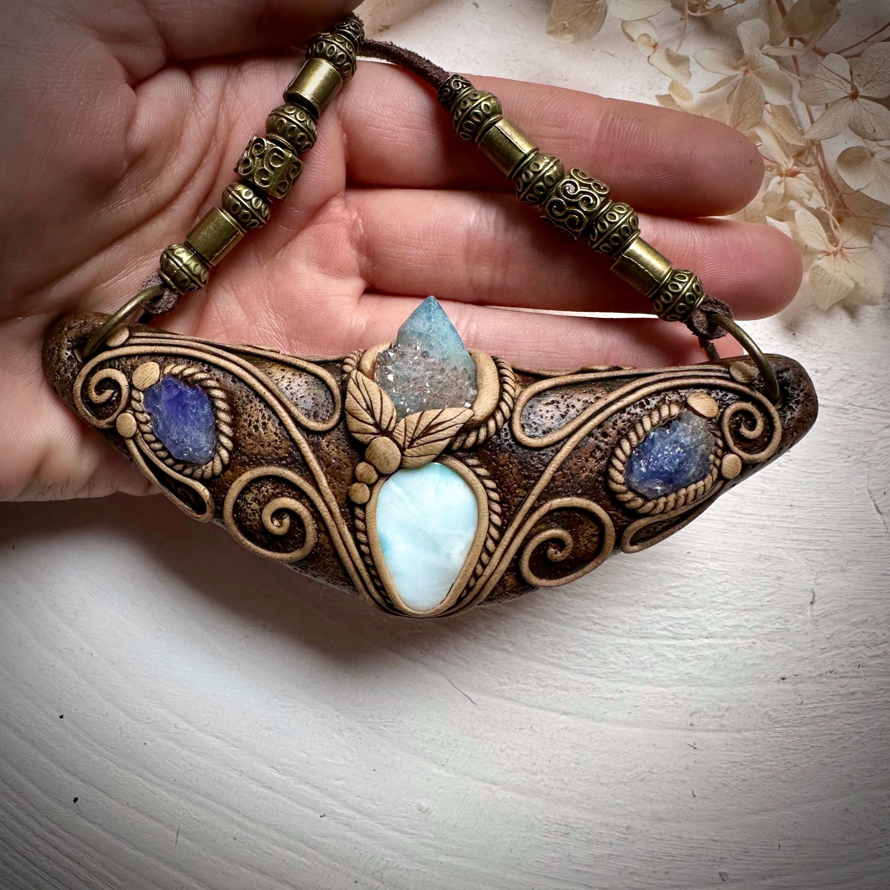 Larimar Aqua Aura Spirit Quartz and Tanzanite Statement Necklace - FairyGardenGlow
