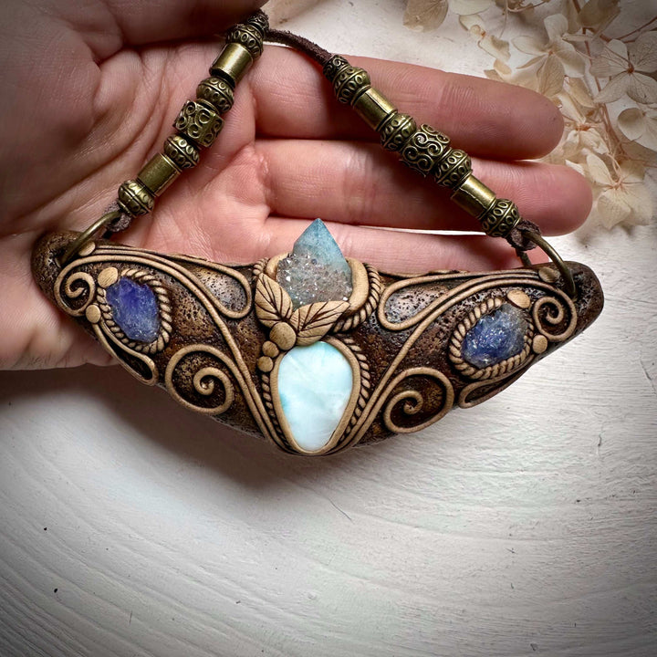 Larimar Aqua Aura Spirit Quartz and Tanzanite Statement Necklace - FairyGardenGlow