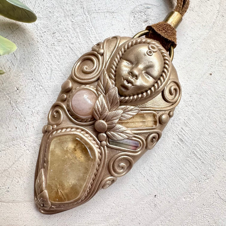 Energy pendant goddess necklace with imperial topaz and citrine