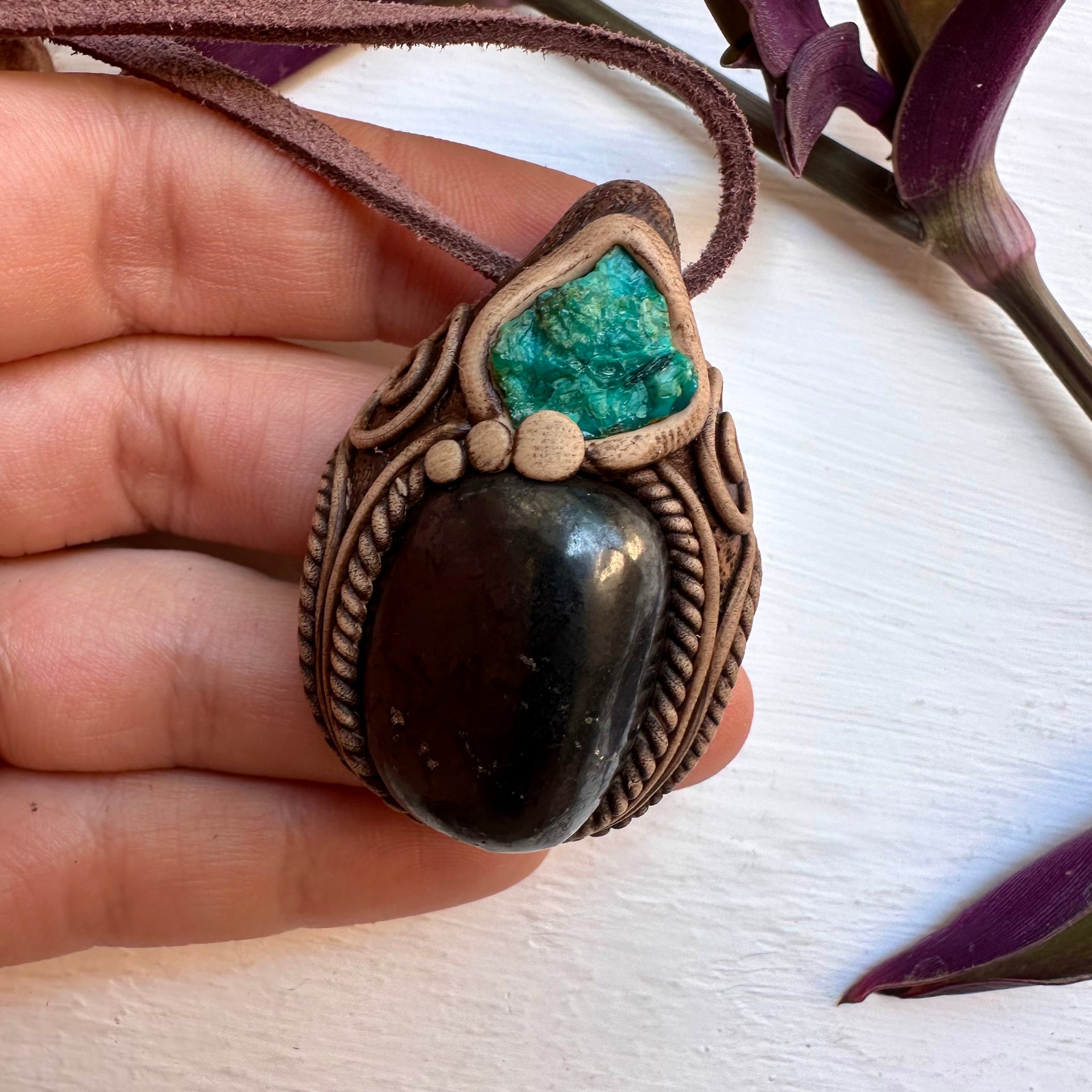 Shungite and Raw Chysocolla Necklace - FairyGardenGlow
