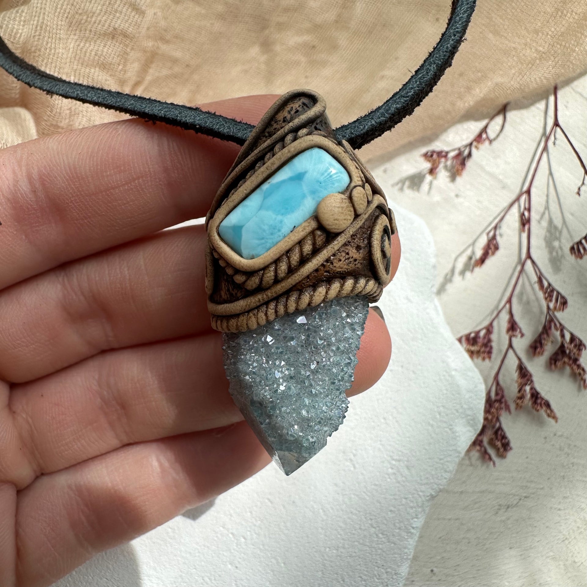 Aqua Aura Spirit Quartz and Larimar Necklace