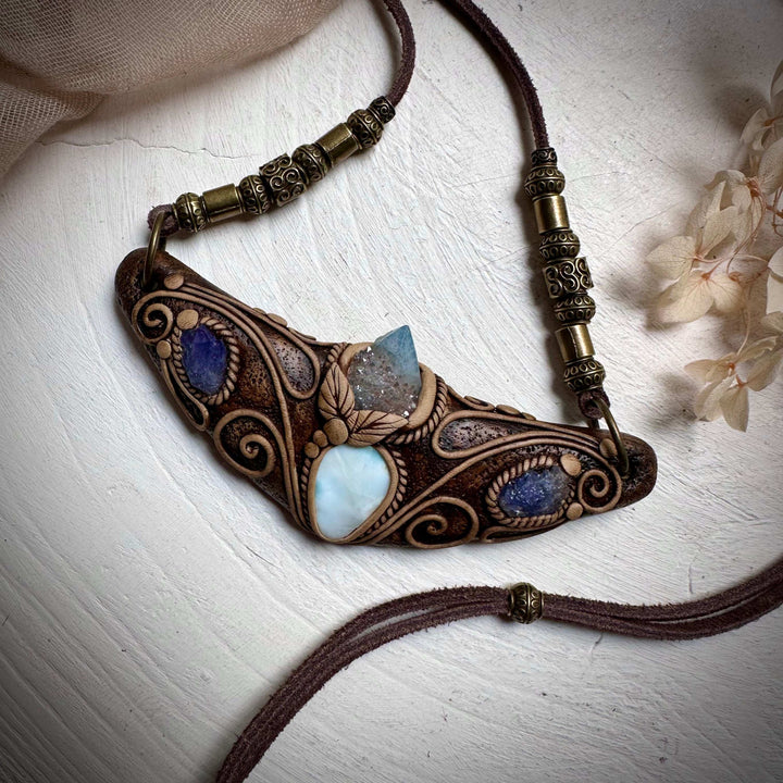 Larimar Aqua Aura Spirit Quartz and Tanzanite Statement Necklace - FairyGardenGlow