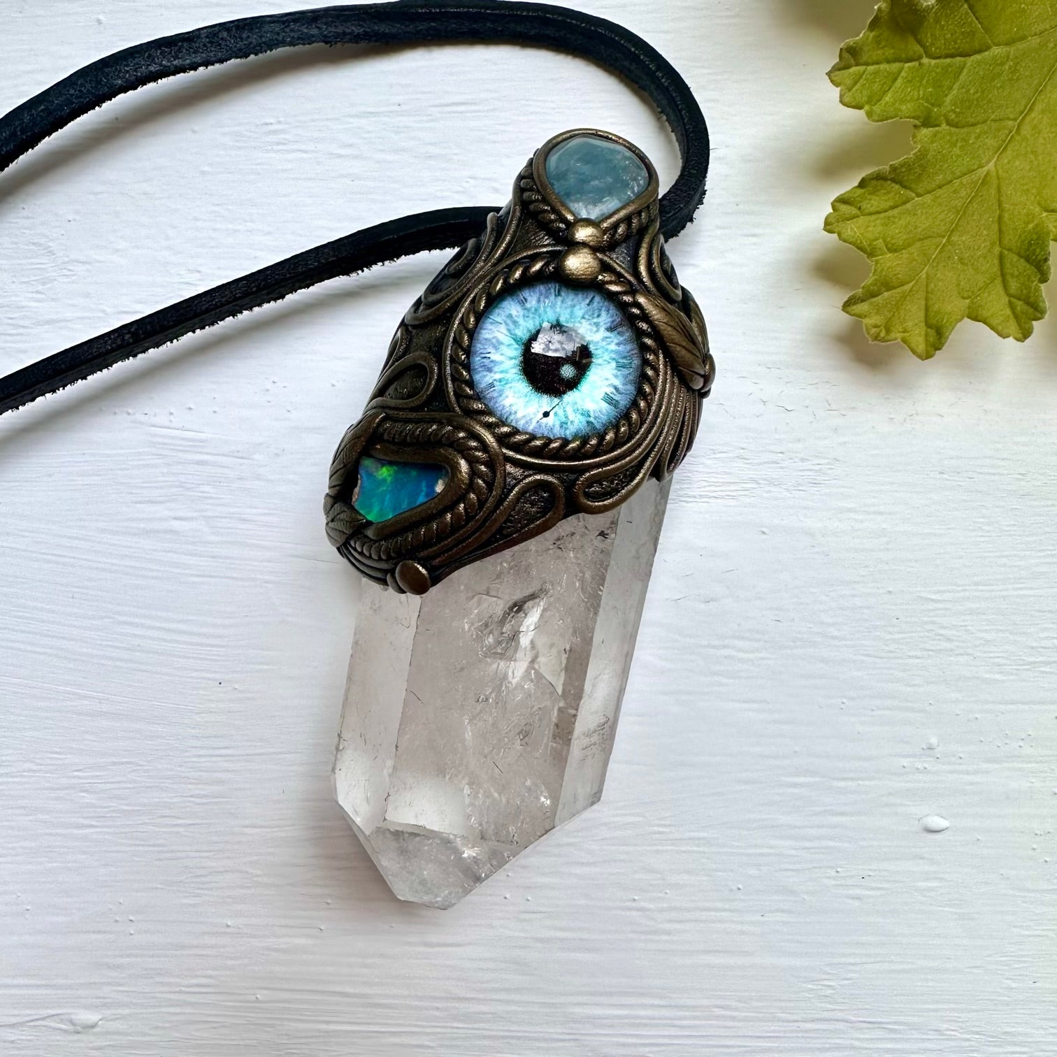 Clear Quartz Aquamarine and Raw Opal Eye Wand / Pendant - FairyGardenGlow