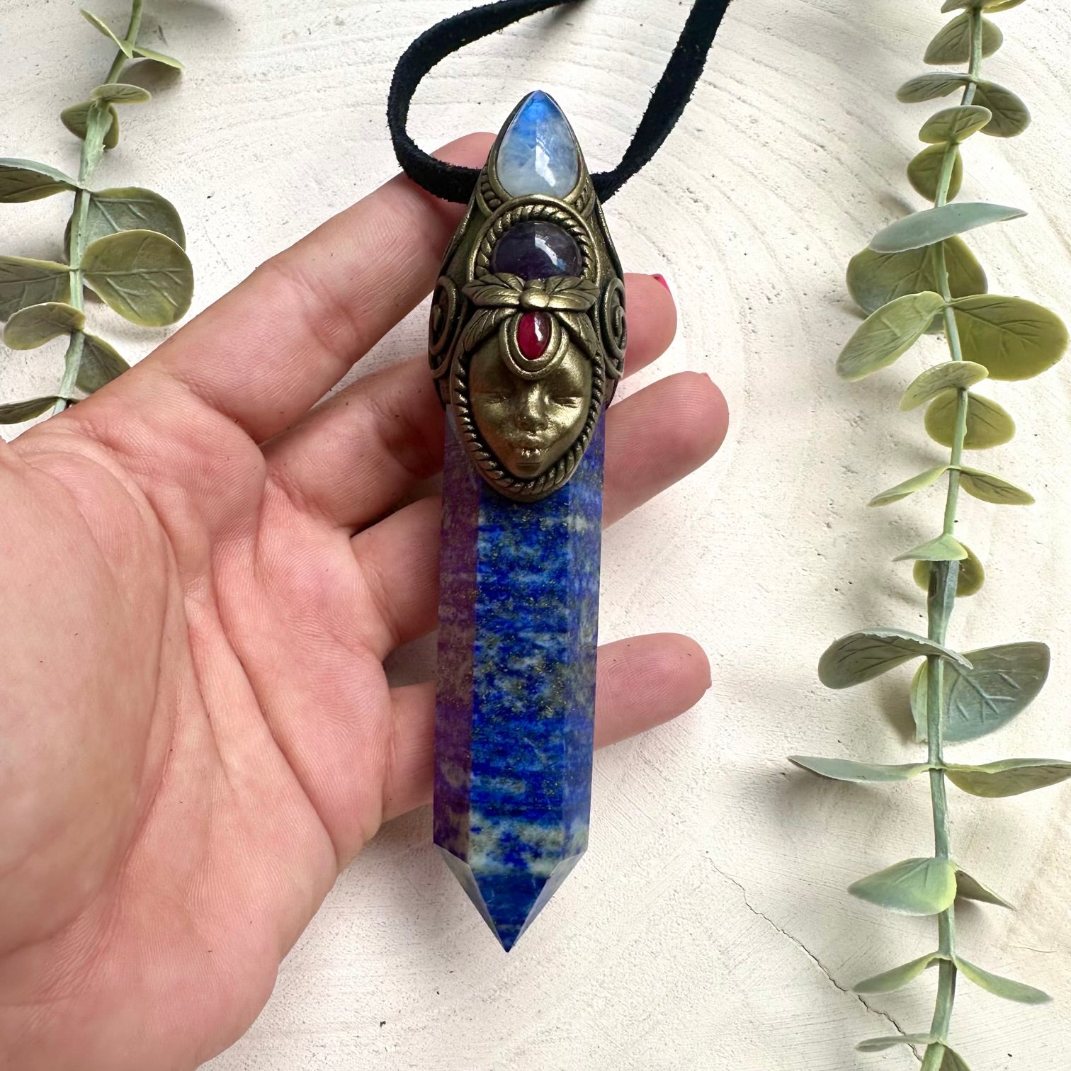 Handmade goddess crystal wand with natural healing gemstones