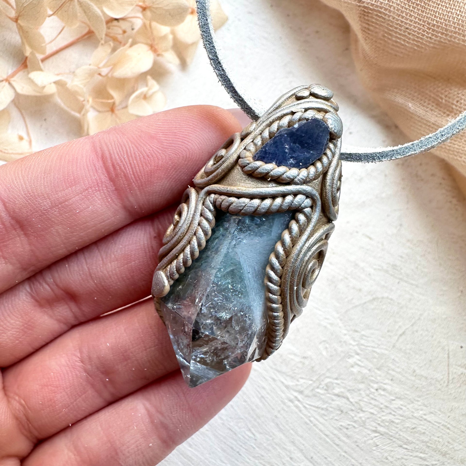 Aqua Aura Quartz and Tanzanite Pendant Necklace