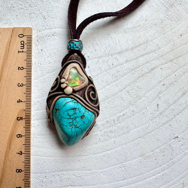 Turquoise and Raw Ethiopian Opal handmade healing crystal necklace