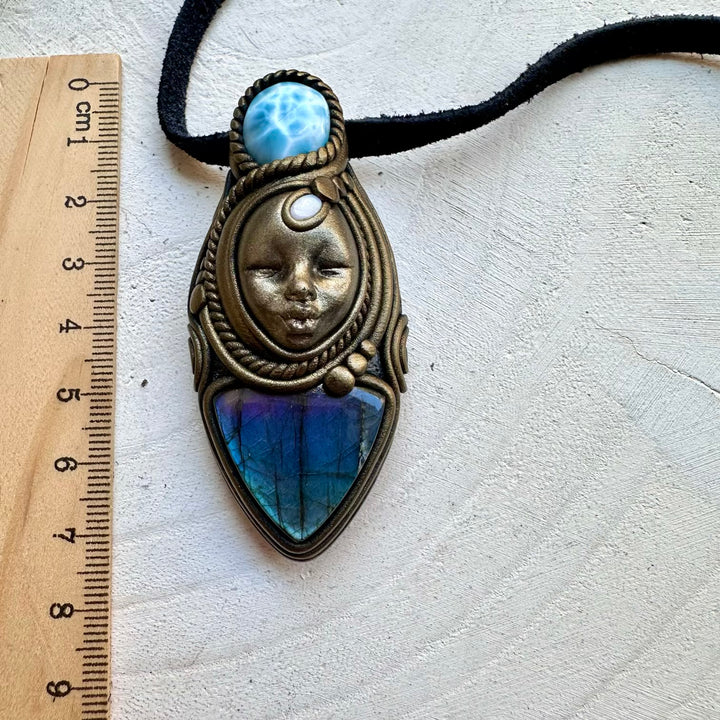 Energy pendant goddess necklace with labradorite and opal
