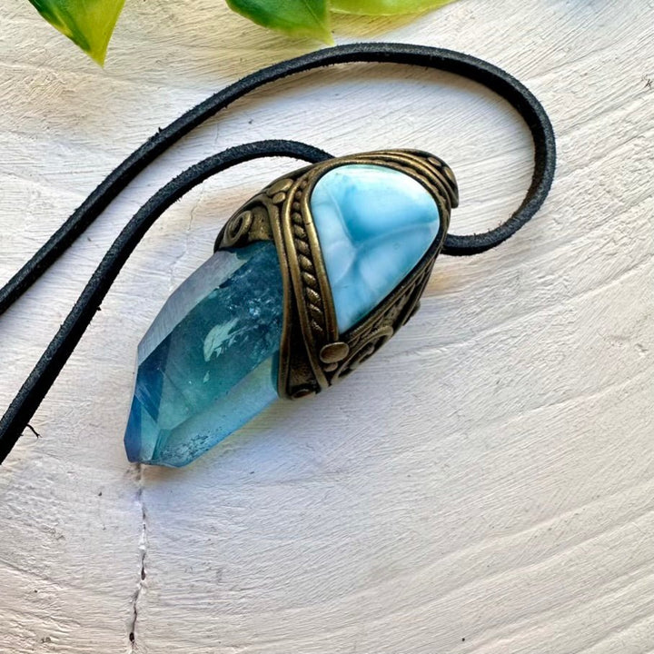 Aqua Aura Quartz and Larimar Necklace FairyGardenGlow