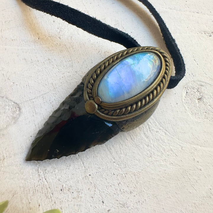 Spiritual necklace with natural Black Obsidian arrowhead pendant