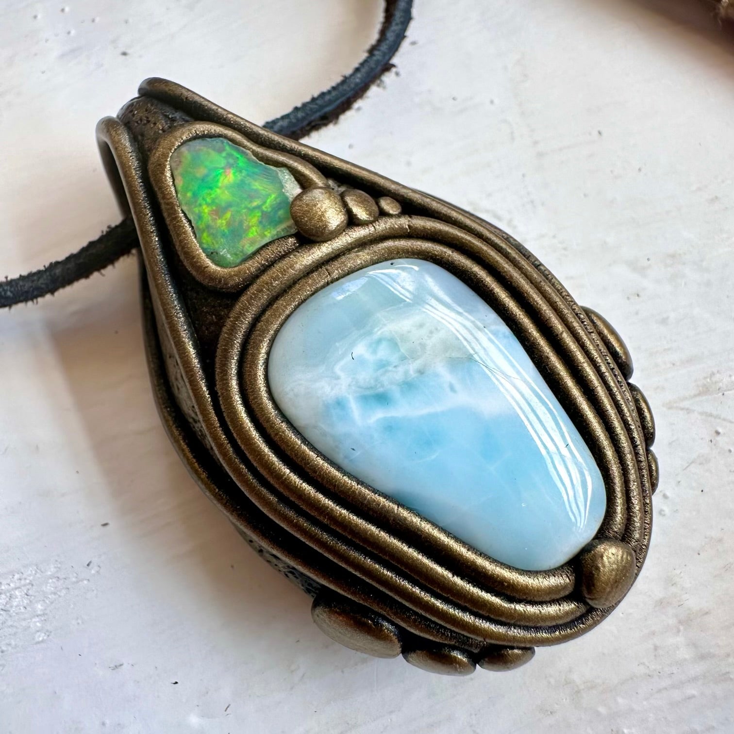 Larimar and Raw Opal Necklace - FairyGardenGlow