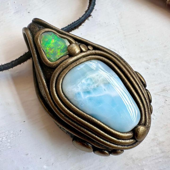 Larimar and Raw Opal Necklace - FairyGardenGlow