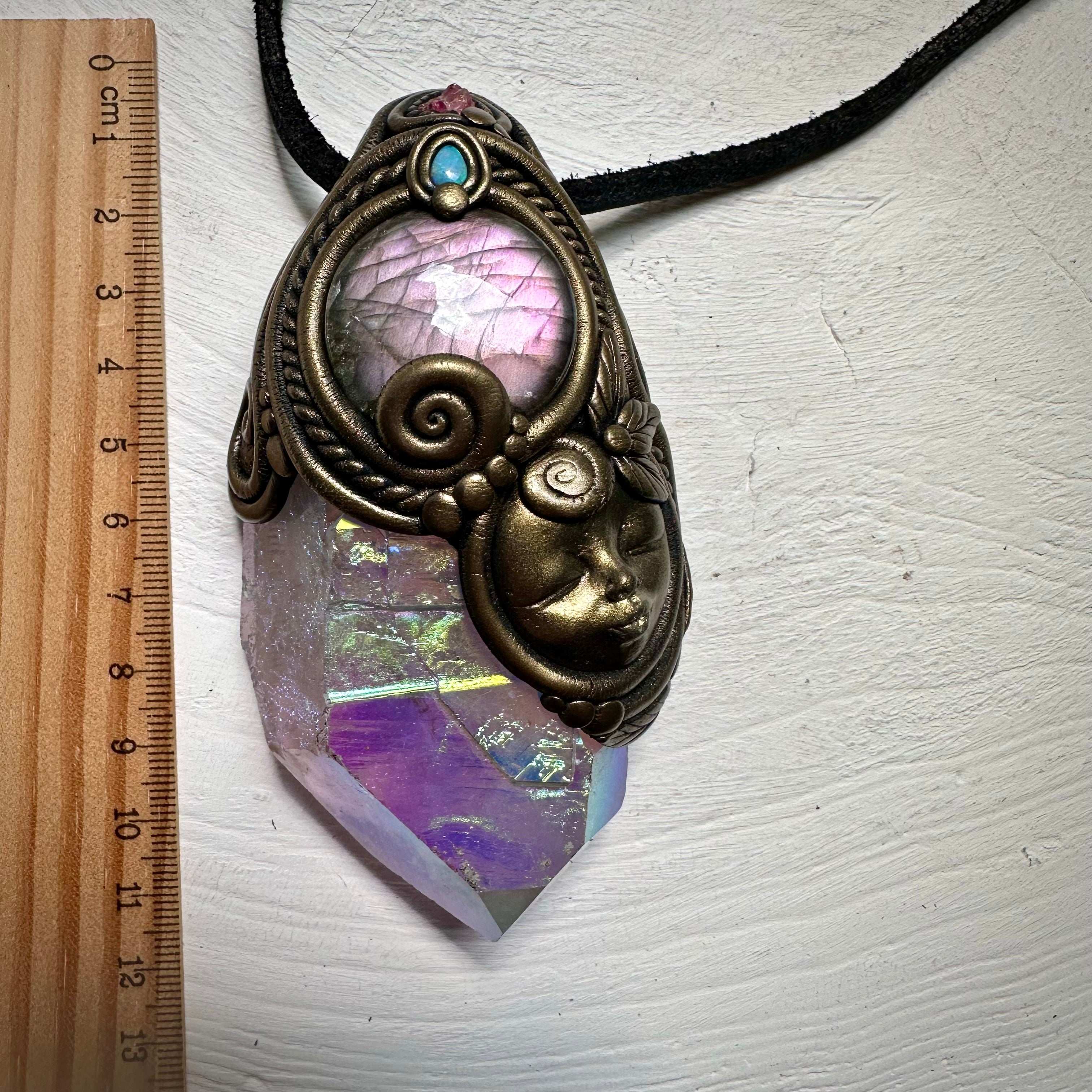 Large Angel Aura Quartz Labradorite Australian Opal and Spinel Goddess Wand / Pendant - FairyGardenGlow