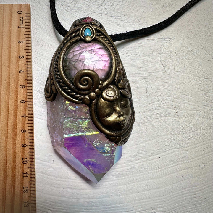 Large Angel Aura Quartz Labradorite Australian Opal and Spinel Goddess Wand / Pendant - FairyGardenGlow