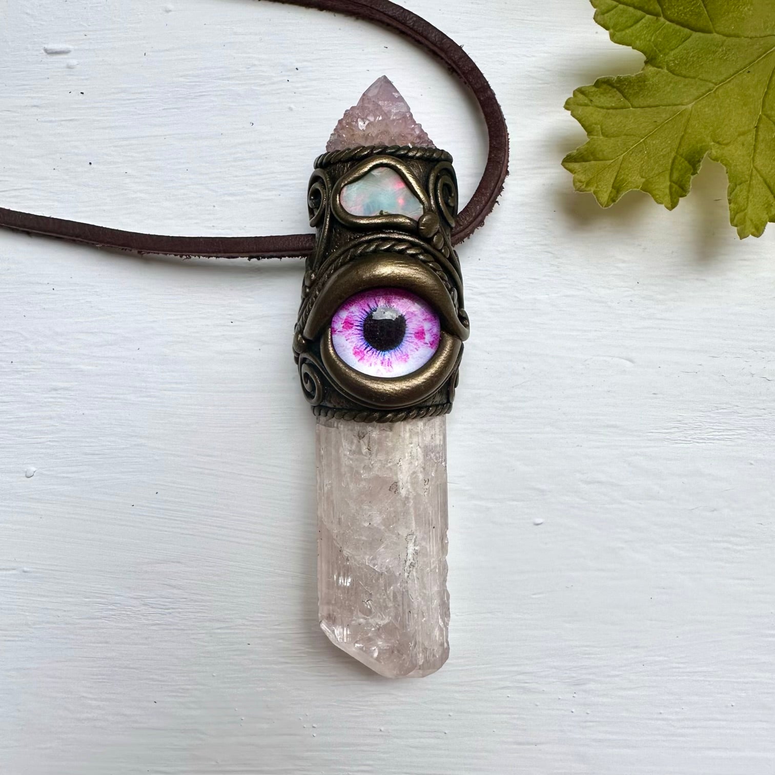Danburite Spirit Quartz Raw Opal Eye Wand / Pendant - FairyGardenGlow