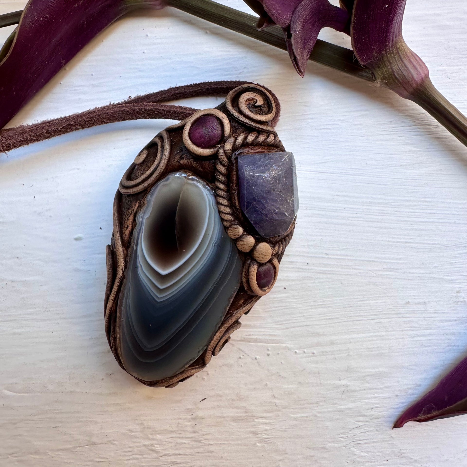 Botswana Agate Tanzanite and Ruby Necklace - FairyGardenGlow