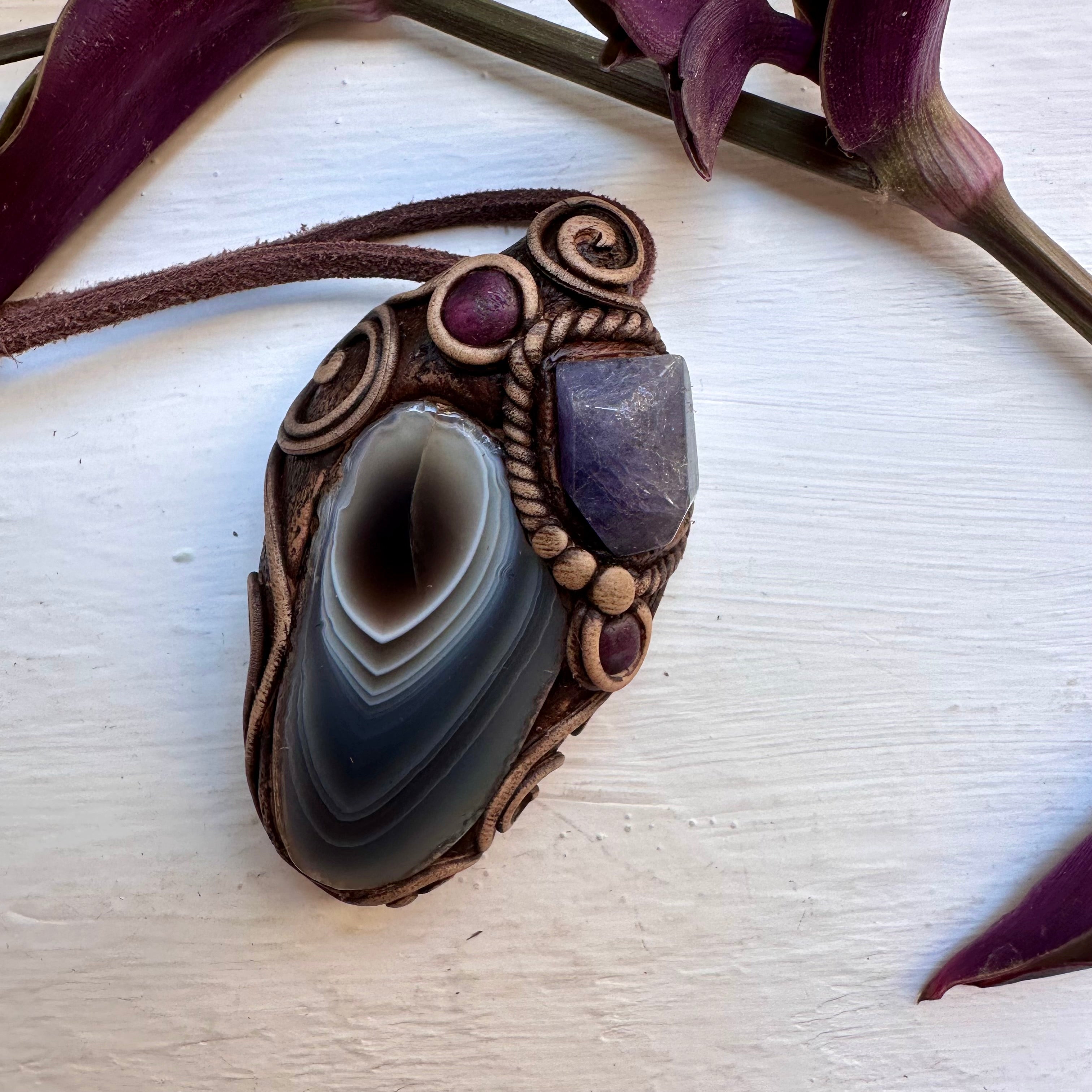 Botswana Agate Tanzanite and Ruby Necklace - FairyGardenGlow