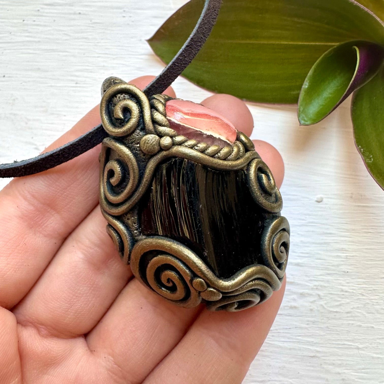 Black Obsidian and Rhodochrosite Necklace - FairyGardenGlow