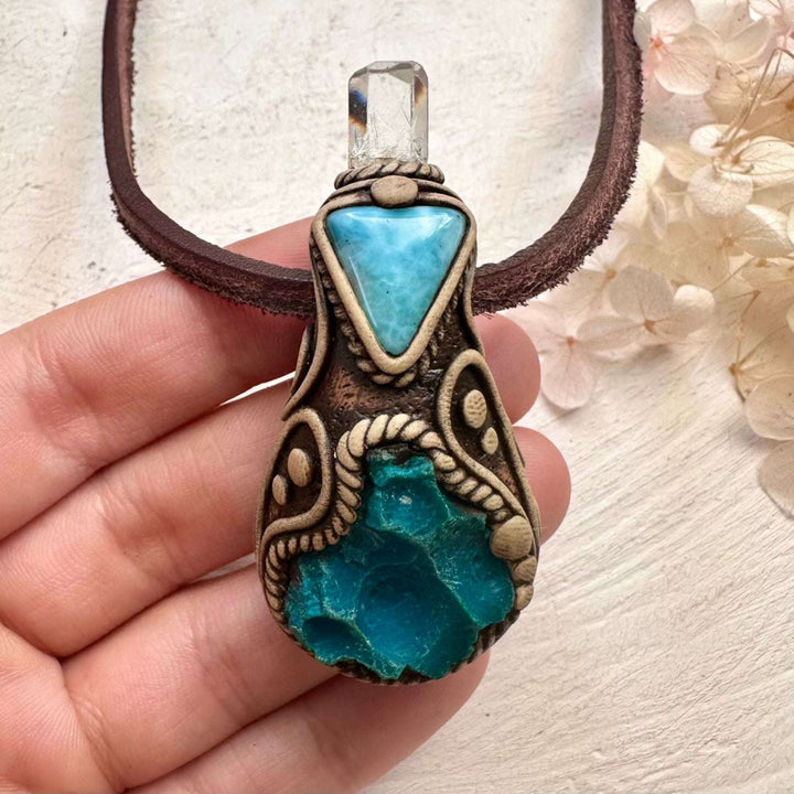Chrysocolla Larimar and Aquamarine Necklace - FairyGardenGlow