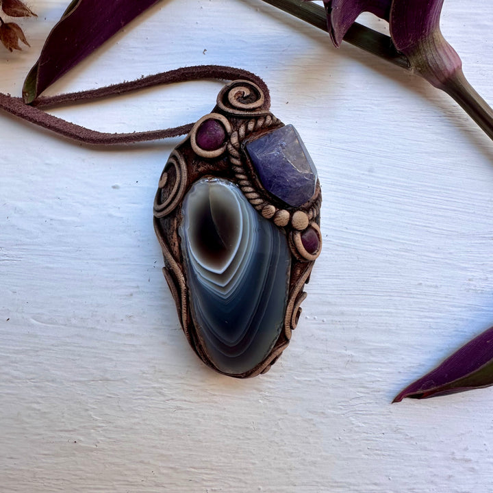 Botswana Agate Tanzanite and Ruby Necklace - FairyGardenGlow