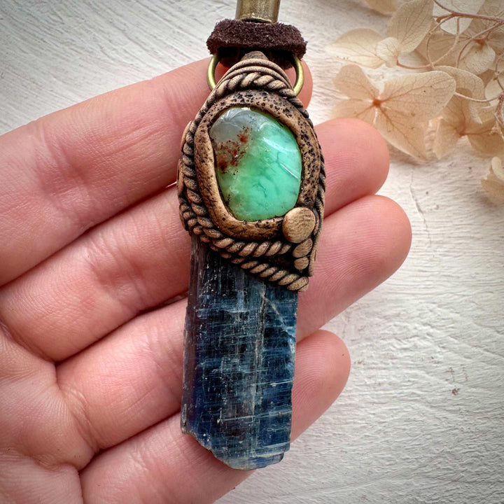 Blue Kyanite and Chrysoprase Pendant - FairyGardenGlow