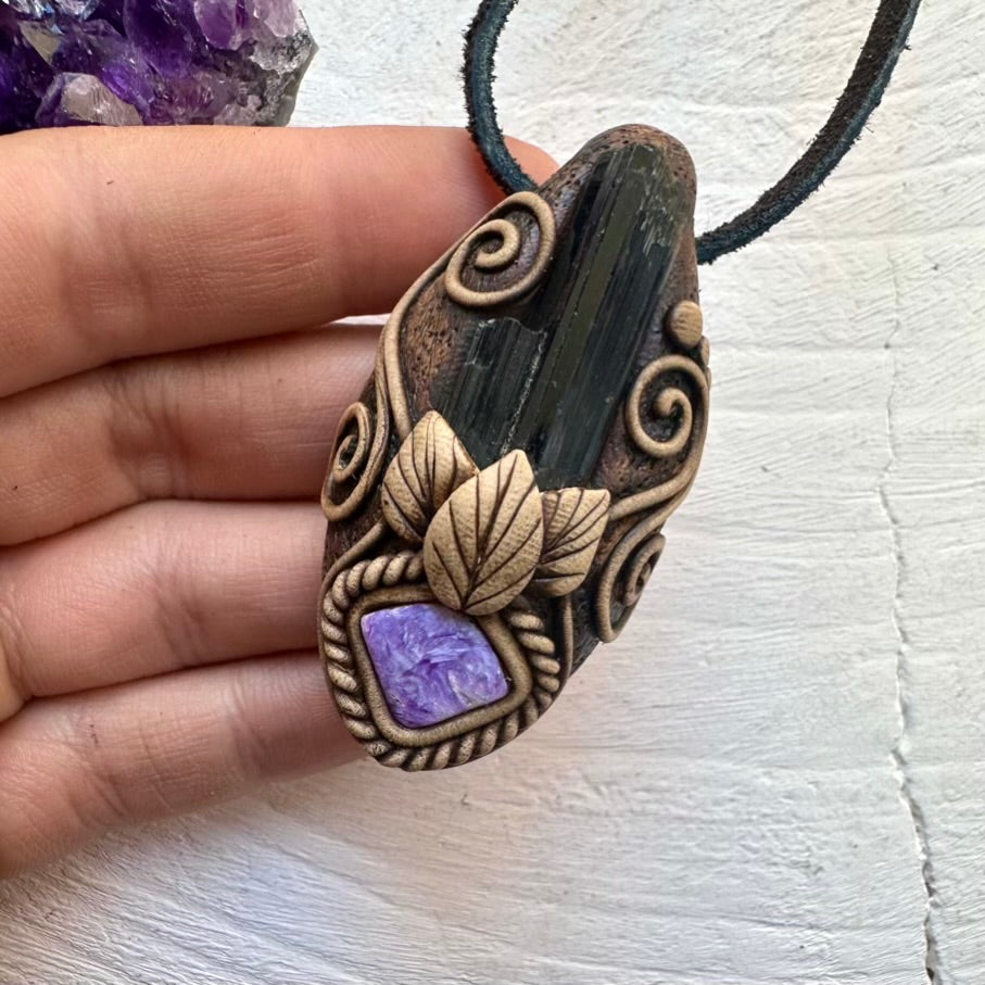 Black Tourmaline and Charoite Necklace