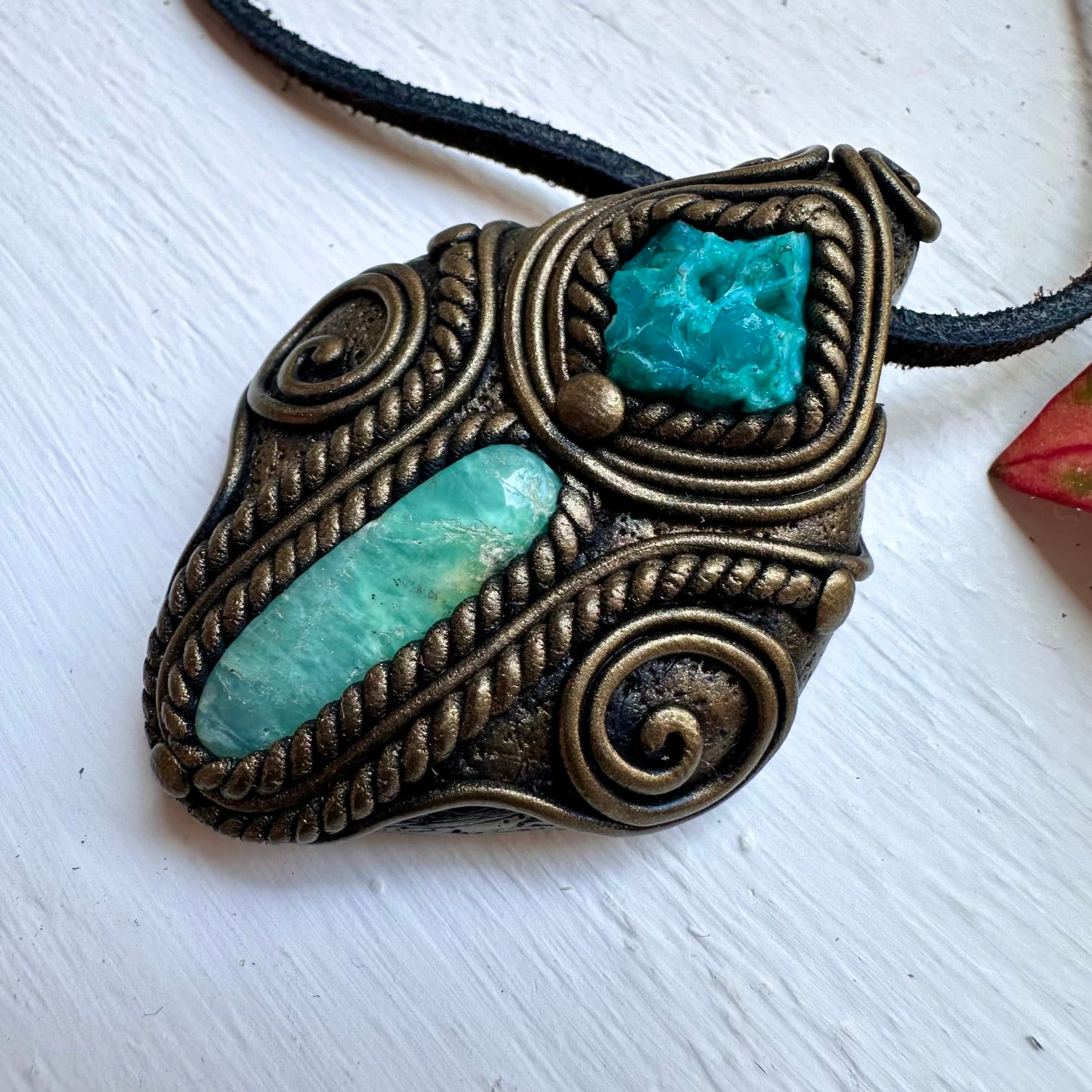 Chrysoprase and Raw Chrysocolla Necklace - FairyGardenGlow