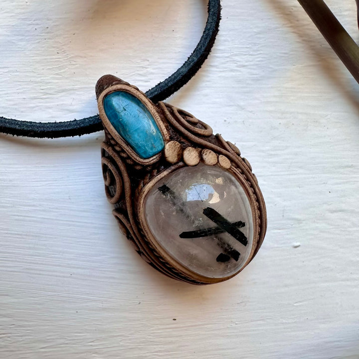 Tourmaline in Quartz and Blue Apatite Necklace - FairyGardenGlow