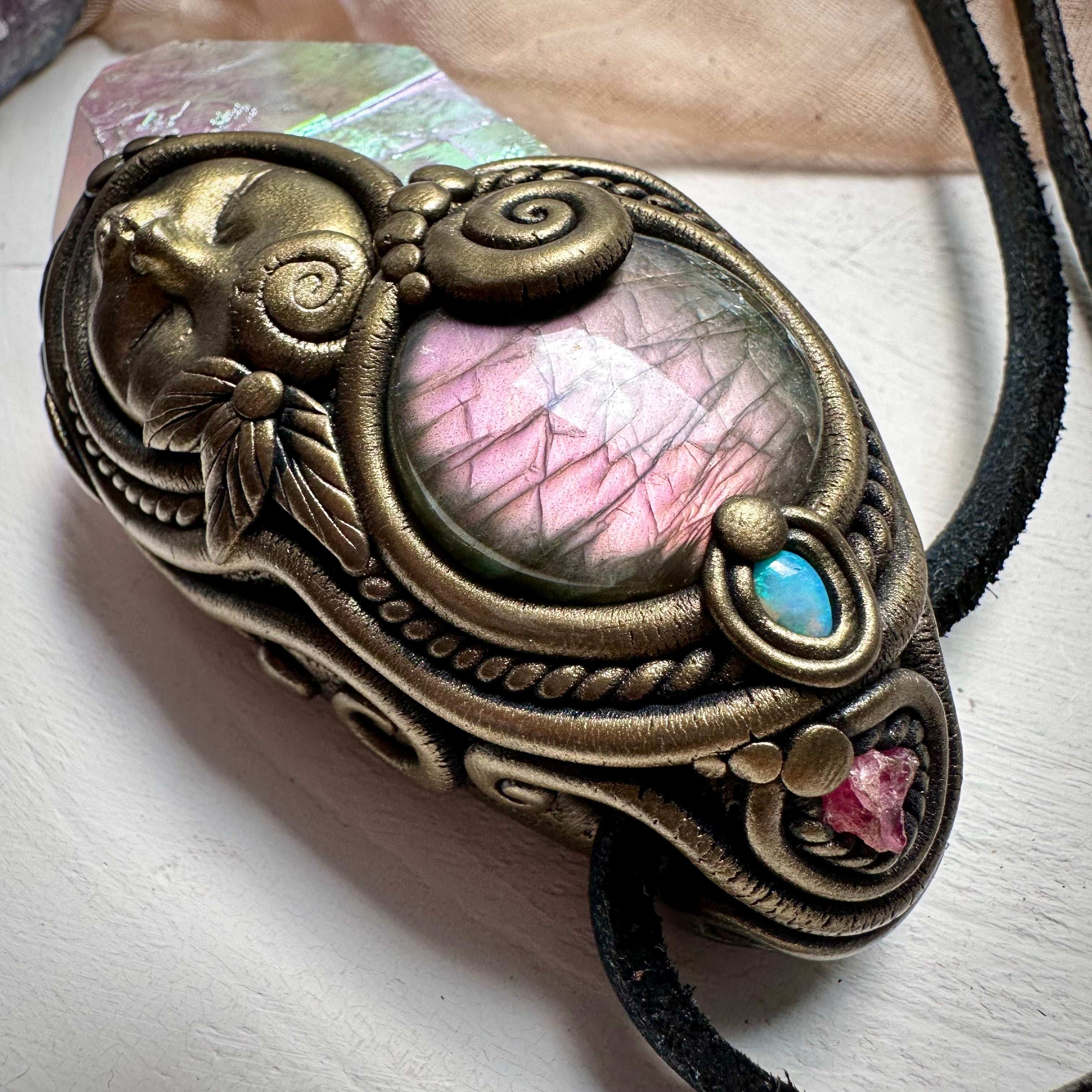 Large Angel Aura Quartz Labradorite Australian Opal and Spinel Goddess Wand / Pendant - FairyGardenGlow