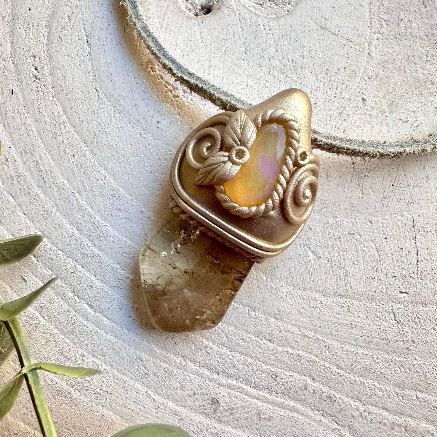 Polished Citrine and Ethiopian Opal Pendant Necklace