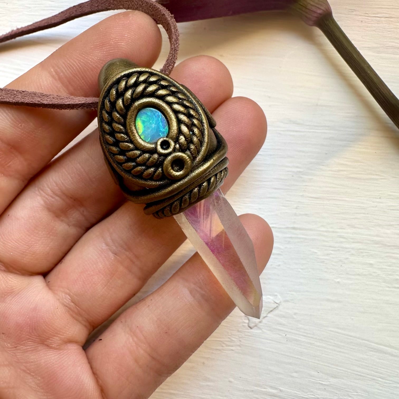 Angel Aura Quartz and Australian Opal Necklace - FairyGardenGlow